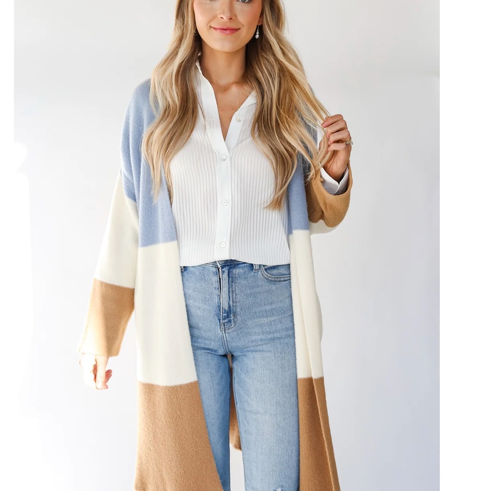 Easily Cozy Color Block Longline Cardigan